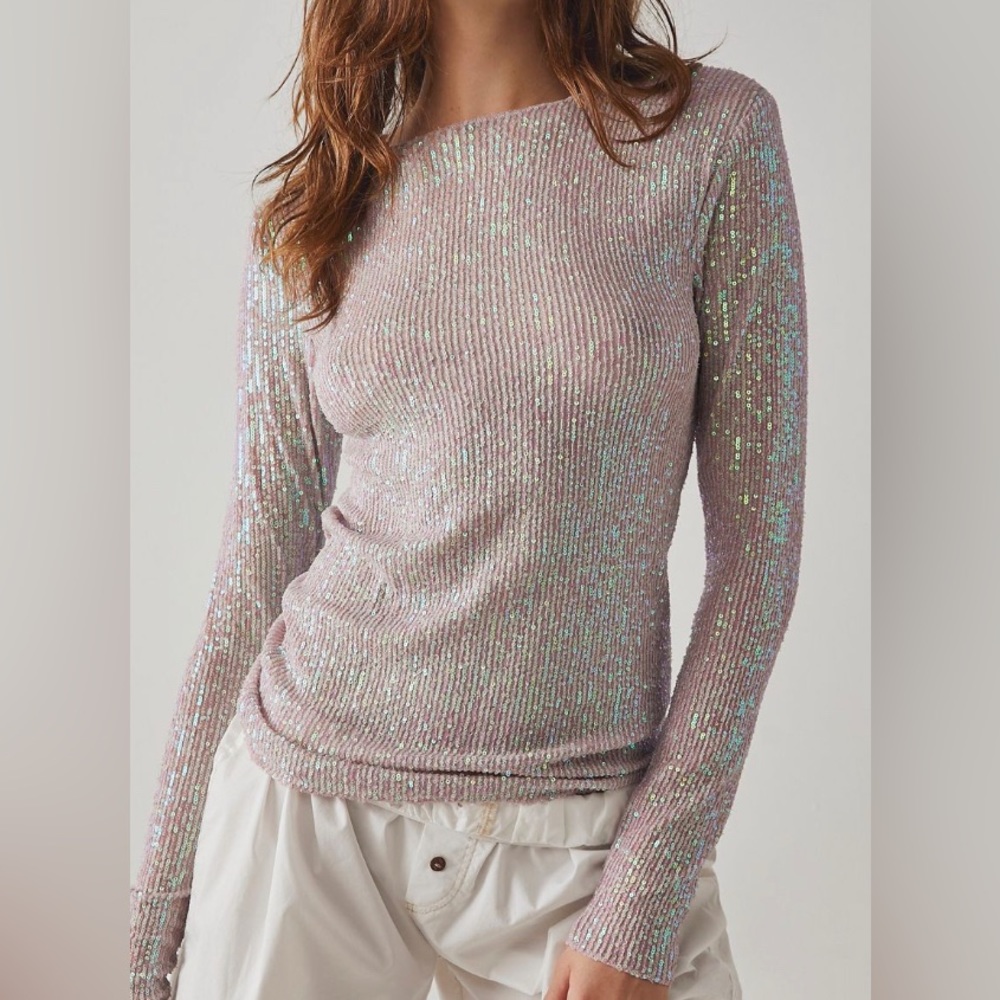 Free People Gold Rush Long-Sleeve - Neutral size M